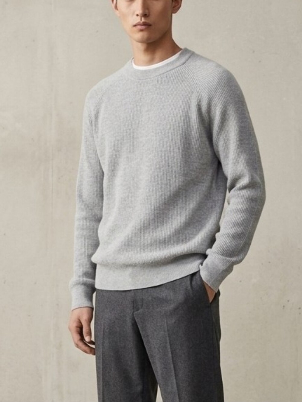 Zara Light Gray Ribbed Crewneck Sweater Size S